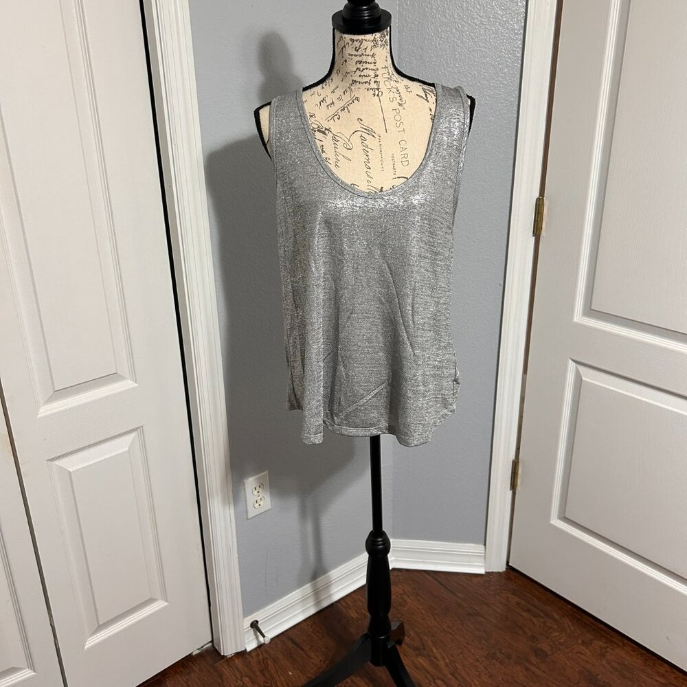 Stella & Dot Metallic Silver Tank Top Womens Large Stretch Shimmer Sleeveless